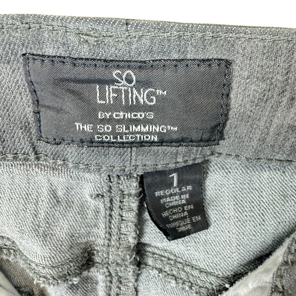 Chico's So Lifting So Slimming Gray Mid Rise Straight Leg Jeans Cotton Blend 8 - Picture 4 of 6